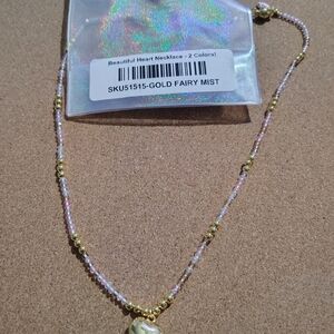 Heart Necklace with Pink and Gold Beads